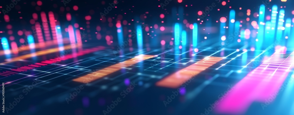 Poster an abstract technology background. suitable for neural network and cybersecurity, data streams and d