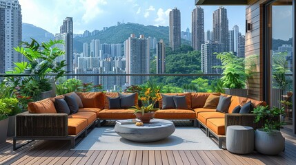 Urban Oasis: Rooftop Terrace with Stunning City Skyline View