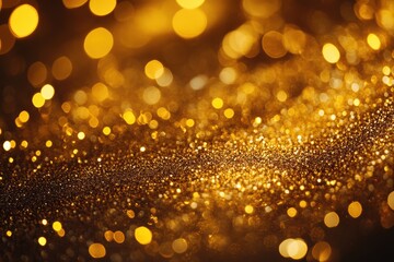 Many falling golden confetti, glitter bokeh lights background. Blurred. Christmas decoration. Defocused. Luxury. Decoration. Festive. Celebration. Congratulations