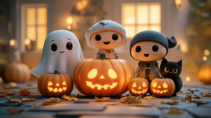cute Halloween 3D characters