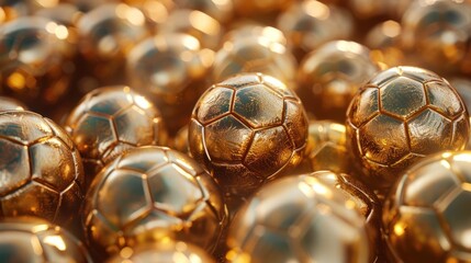 Cluster of Golden Glitter Soccer Balls Together