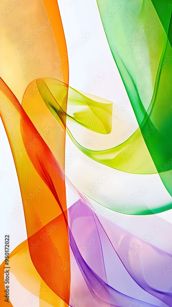 Poster vibrant abstract geometric shapes in complementary colors on plain white backdrop