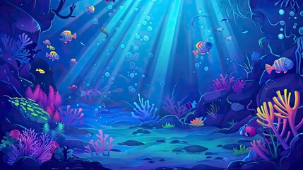 Marine underwater scene in cartoon style 