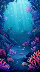 Marine underwater scene in cartoon style 