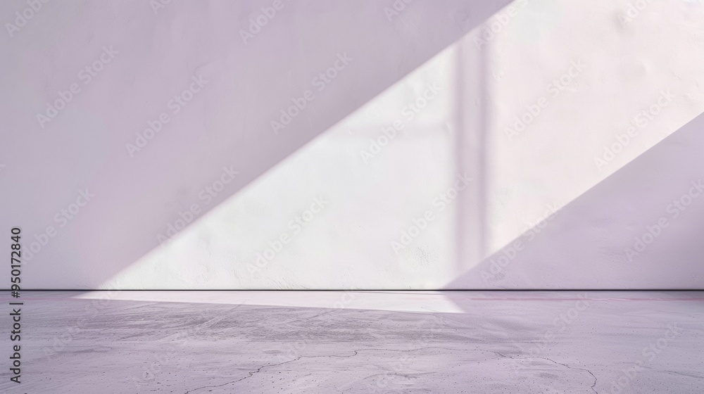 Aufkleber Minimalist Indoor Setting Empty Soft White Plaster Wall with Soft Light Shadows and Smooth Concrete Floor, Tranquil and Serene Ambiance