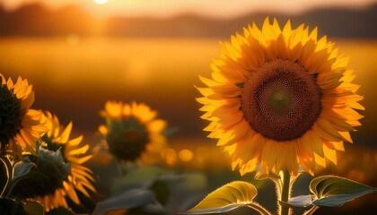 Fototapeta premium A Floral Beacon: Sunflower Illuminated by Sunlight