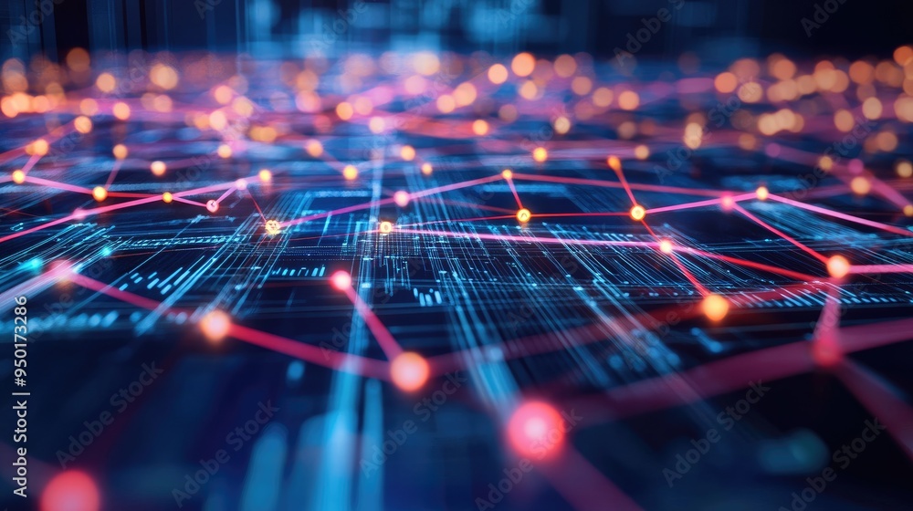 Poster business technology background with abstract data links, representing the interconnected nature of d