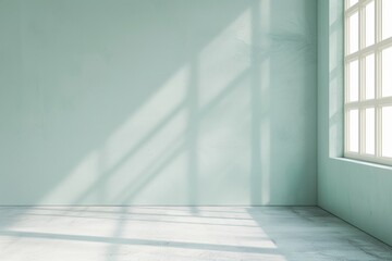 Obraz premium Modern Minimalist Mockup Soft White Concrete Surface with Pastel Teal Window for Elegant Branding - Serene Afternoon Lighting