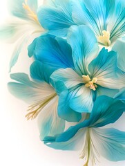 Obraz premium Vibrant Aqua Colored Floral Bouquet with Delicate Tropical Blooms on Minimalist White Backdrop