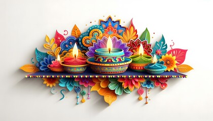 Paper Art Style Diya's, Diwali Festival of lights