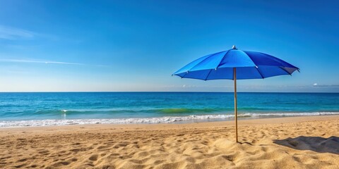 Blue beach umbrella on a sandy shore on a sunny summer day, beach, umbrella, blue, sand, shore, sunny, summer, holiday, travel