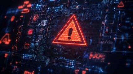 Digital Warning Sign with Glowing Red Triangle.