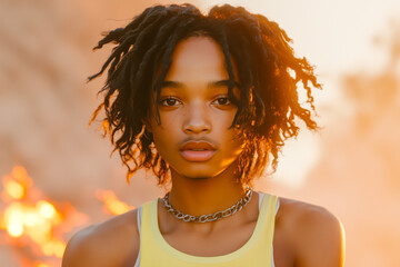 Portrait of a Young Person with Natural Hair in Warm Light