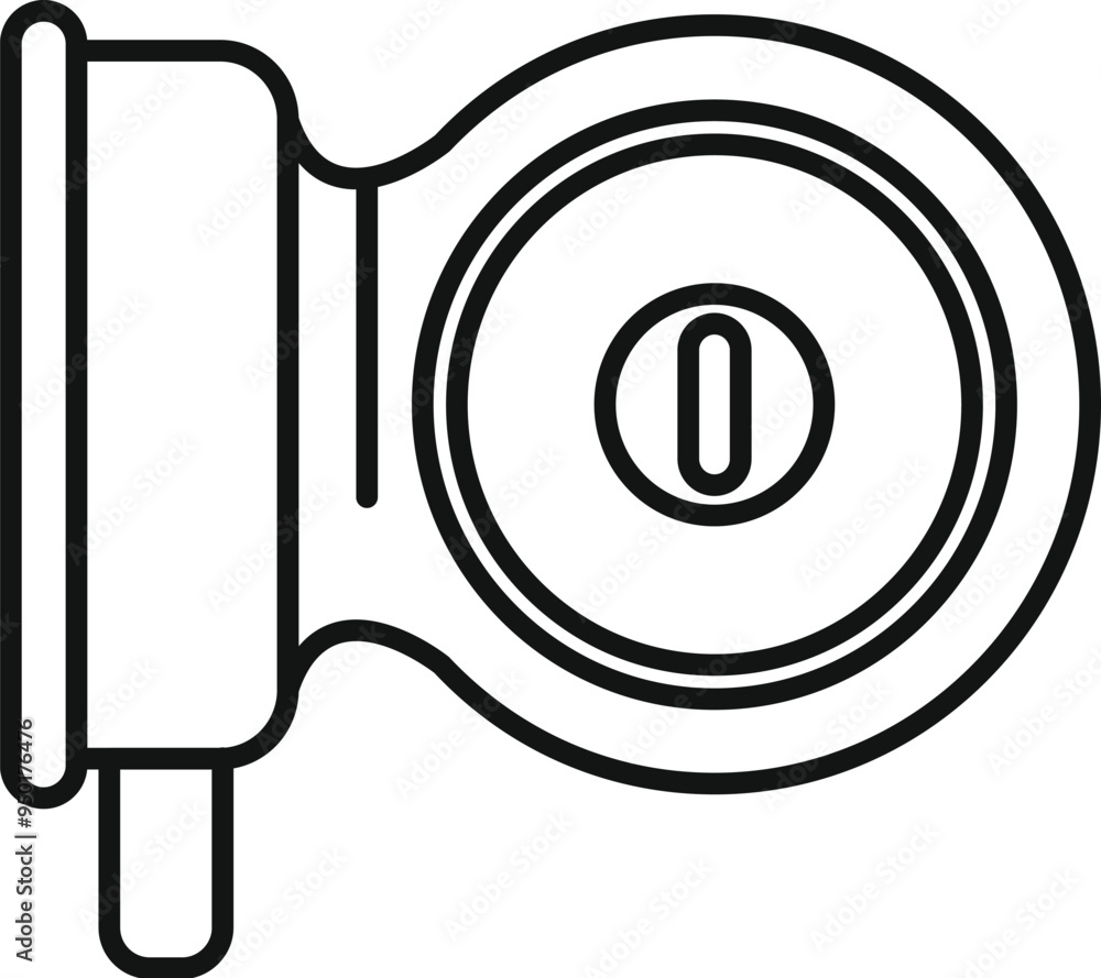 Poster cylinder door lock protecting with keyhole access icon in outline style for any design