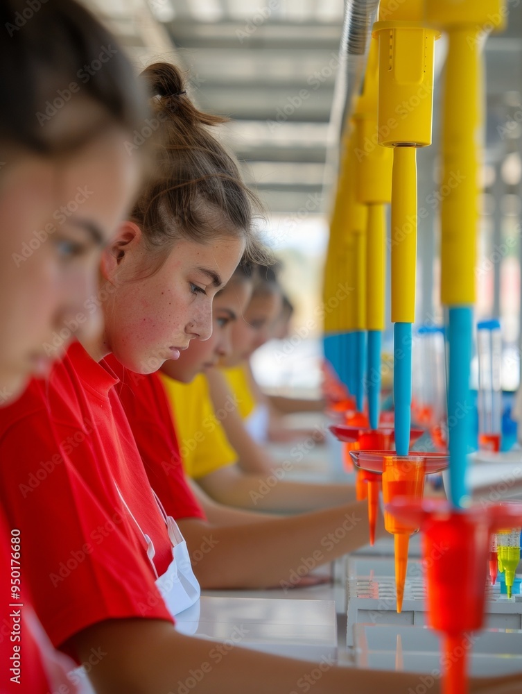 Poster High School Students Engaged in Collaborative Science Lab Project, Utilizing Tools and Resources, Daytime, Hands-On Learning Experience, Focused and Interactive Mood