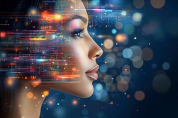 Digital Portrait of a Woman with Futuristic Light Effects