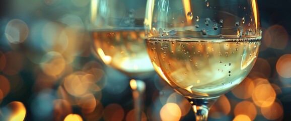 Sparkling Wine Glasses in Festive Lights