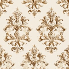 Fototapeta premium Vintage Baroque filigree pattern on vintage beige fabric background, seamless repeating pattern, textile print style, minimal, Baroque design, seamless filigree pattern, home decor, textiles 
