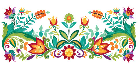 Obraz premium A bright and colorful floral border featuring various flowers and leaves elegantly arranged on a clean, white background surface