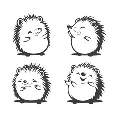 Fototapeta premium Four cute cartoon hedgehogs expressing different emotions.