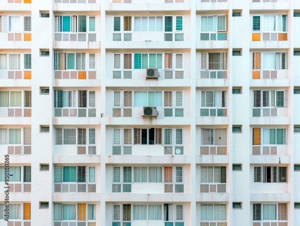 Poster Aerial View of Geometric Pastel Windows Pattern - Symmetrical Arrangement in Soft Diffused Light