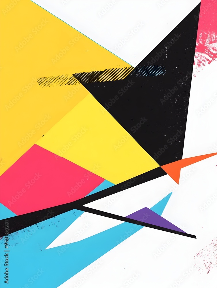 Poster vibrant geometric abstract composition with overlapping shapes and dynamic balance