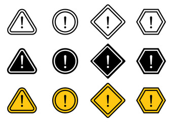 Caution signs set in black and yellow color