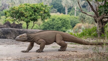 Fototapeta premium QuotRare Sight of a Komodo Dragon Basking in the Morning Sunquot. made with generative Ai 