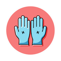 Obraz premium Medical gloves icon illustration, blue surgical gloves, protective healthcare equipment, red background
