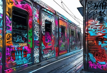 generative graffiti tram walls adorned with constantly evolving