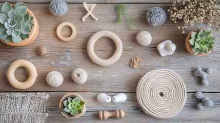 Fototapeta premium Handcrafted Wooden Cat Toys in Unique Geometric Shapes