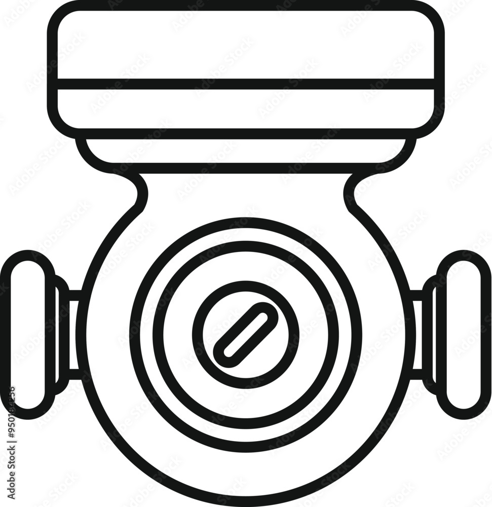 Poster water meter icon in outline style illustrating a flow measurement device for water consumption monit
