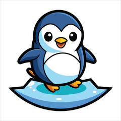 Obraz premium Sticker of a Cute Penguin Sliding on Ice - Kawaii Contour Vector on White Background 