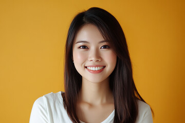 Obraz premium Positive female smiling on solid background
