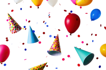 PNG Floating party hats poppers balloon clothing apparel.