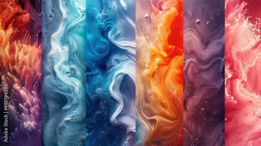 Poster vibrant abstract patterns with swirling textures in a modern art display