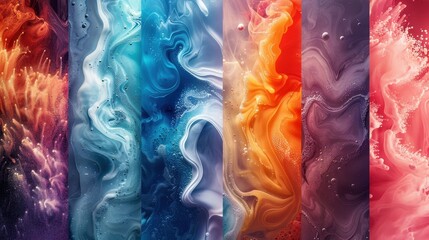 Vibrant abstract patterns with swirling textures in a modern art display