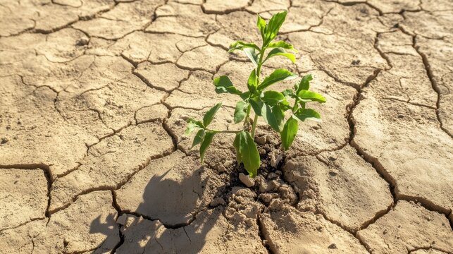 Drought-stricken desert with cracked earth resilient plant life under a scorching sun illustrating severe climate effects and environmental adaptation vividly demonstrating climate change impacts