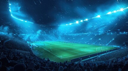 Exciting Sports Event at a Packed Stadium with Bright Floodlights