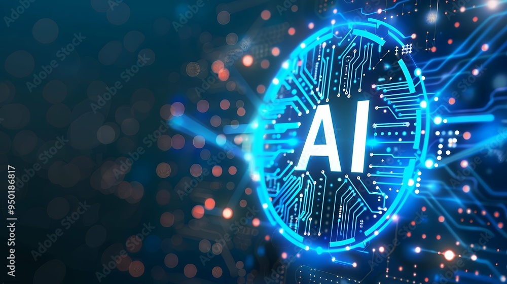 Fototapete Artificial Intelligence machine learning concept web banner background design with circuit nodes