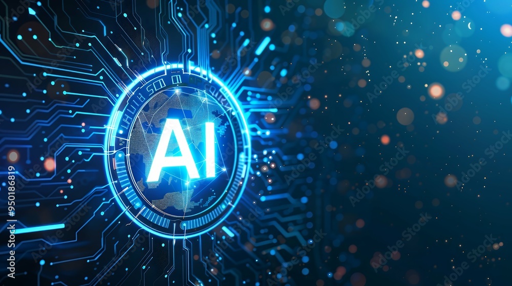 Poster artificial intelligence machine learning concept web banner background design with circuit nodes