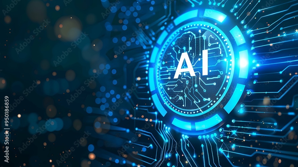Poster artificial intelligence machine learning concept web banner background design with circuit nodes