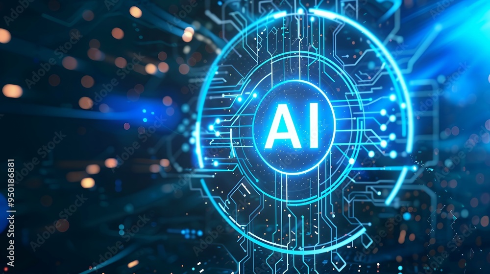 Poster artificial intelligence machine learning concept web banner background design with circuit nodes