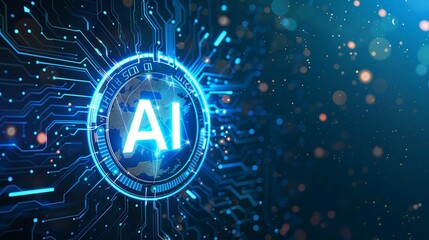 Artificial Intelligence machine learning concept web banner background design with circuit nodes