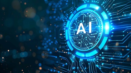 Fototapeta premium Artificial Intelligence machine learning concept web banner background design with circuit nodes