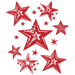 Abstract Red Star Pattern with Grunge Elements in Vector Illustration hand-drawn