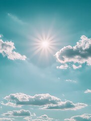 Vivid Azure Sky with Scattered Wispy Clouds and Golden Sun Rays Piercing Through