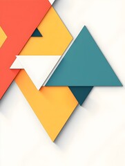 Vivid Geometric Composition with Overlapping Triangles and Trapezoids on Clean White Background