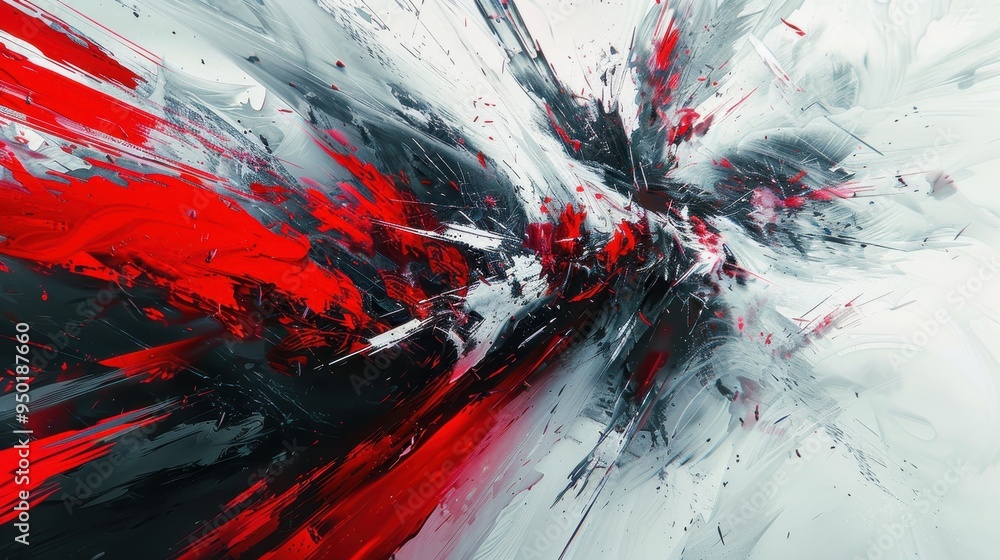 Poster dynamic abstract explosion of red and black in a visually striking composition