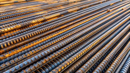 Obraz premium Steel rebars for reinforcement of concrete structures, construction, industry, building, reinforcement